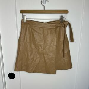 Aritzia Wilfred Free Faux Leather Spurlock Tan Side Tie Wrap Skirt Size XXS